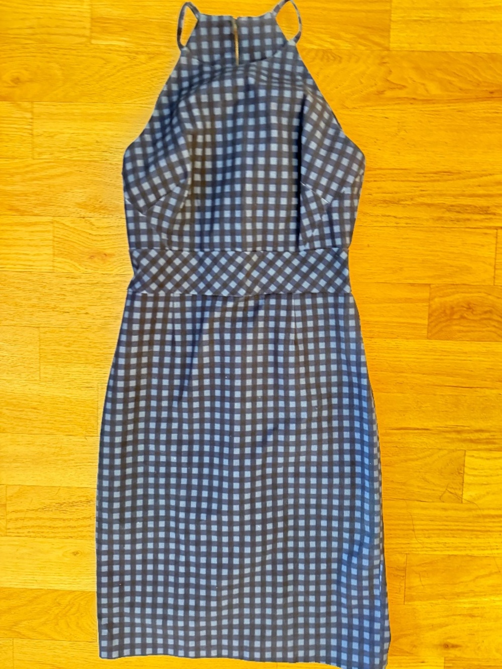NWT Banana Republic Gingham Bi-Stretch Racer Neck Dress Granite Blue Size 4